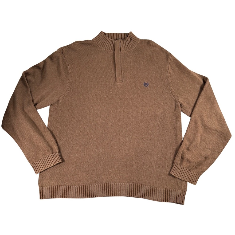 Chaps Men's Brown Half Zip Mock Neck Sweater XL‎ Classic Preppy Casual Knitwear